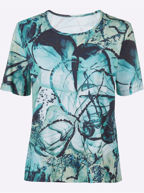 T shirt à manches courtes avec imprimé floral fantaisie en viscose - Taille standard - Witt - Kiabi