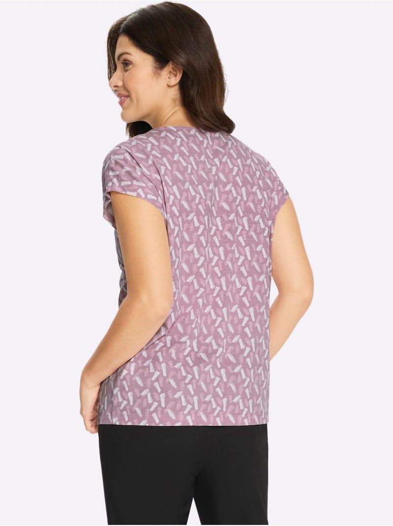 T-shirt à manches courtes avec imprimé graphique et encolure ronde - Taille standard - Moda Vilona Mauve - Kiabi