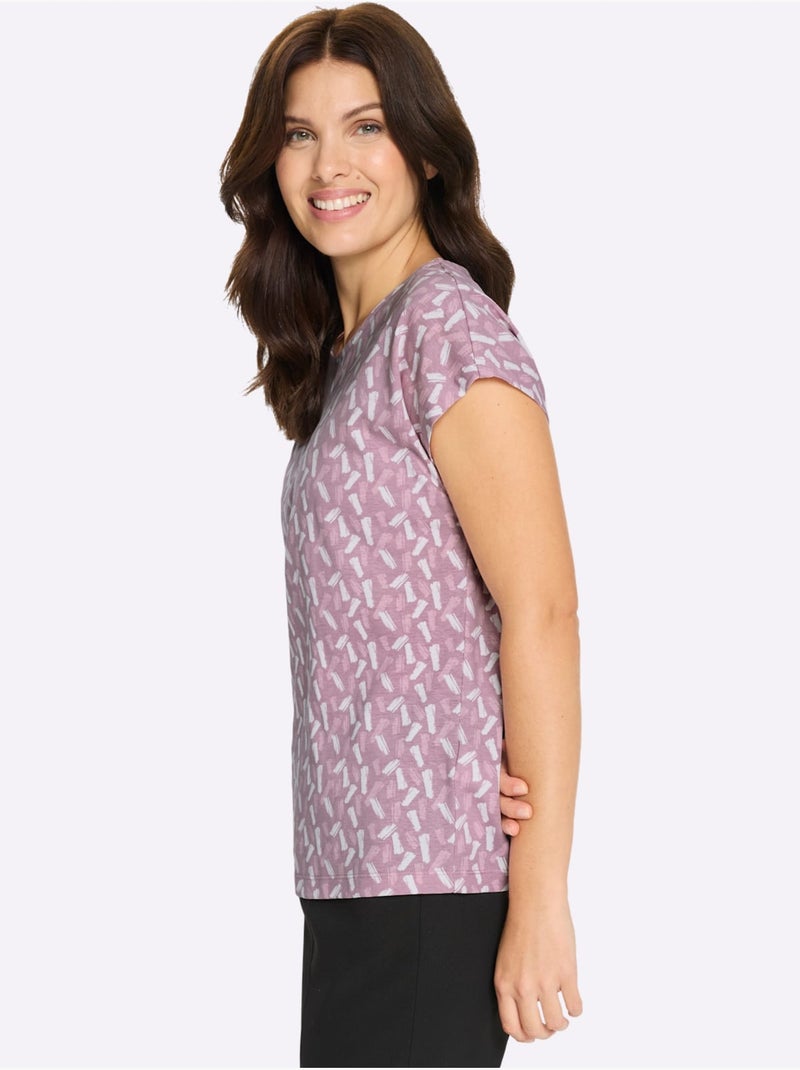 T-shirt à manches courtes avec imprimé graphique et encolure ronde - Taille standard - Moda Vilona Mauve - Kiabi