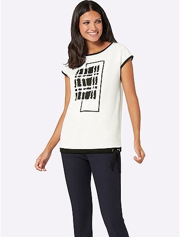 T-shirt à manches courtes avec imprimé graphique et lien à nouer - Taille standard - Moda Vilona