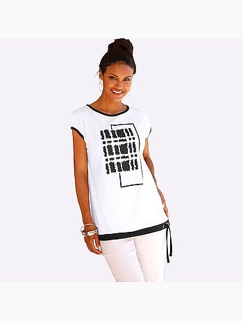 T-shirt à manches courtes avec imprimé graphique et lien à nouer - Taille standard - Moda Vilona