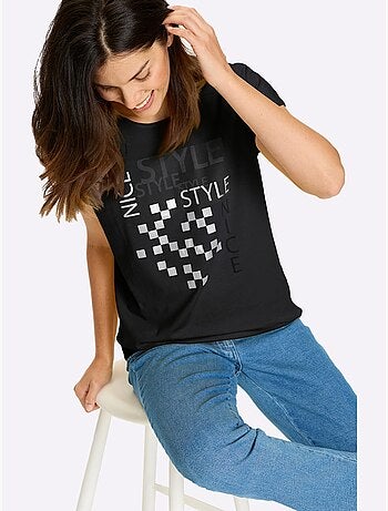 T-shirt à manches courtes avec imprimé graphique et mancherons - taille standard - moda vilona