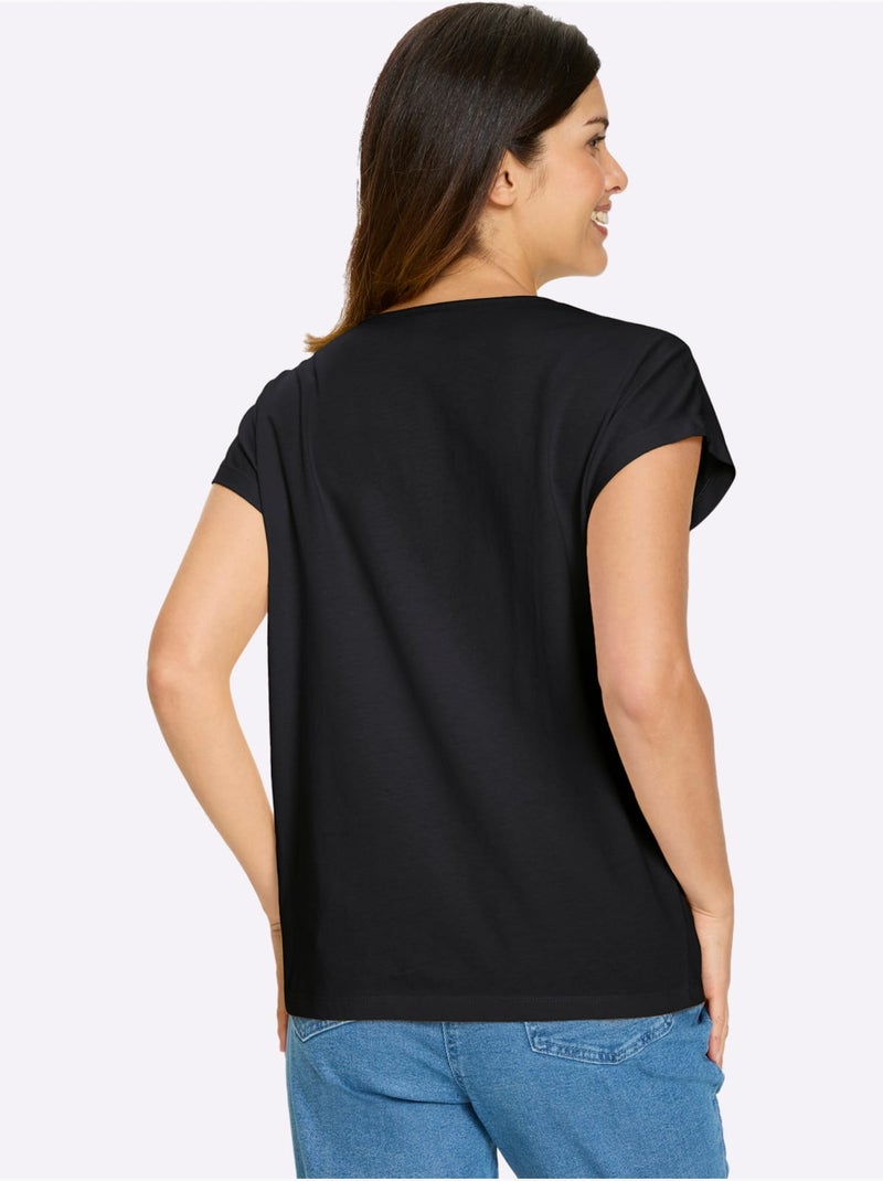 T-shirt à manches courtes avec imprimé graphique et mancherons - Taille standard - Moda Vilona Noir - Kiabi