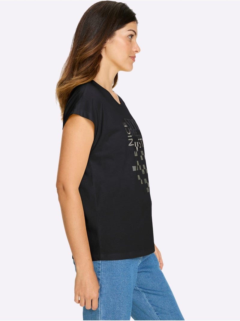 T-shirt à manches courtes avec imprimé graphique et mancherons - Taille standard - Moda Vilona Noir - Kiabi
