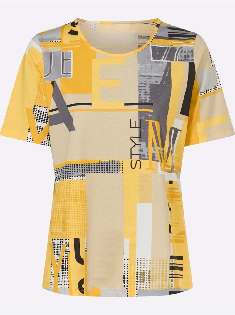 T-shirt à manches courtes avec imprimé graphique stylisé - Taille standard - Moda Vilona Ocre - Kiabi