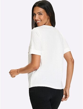 T-shirt à manches courtes avec imprimé cœurs et motifs léopard - Taille standard - Moda Vilona