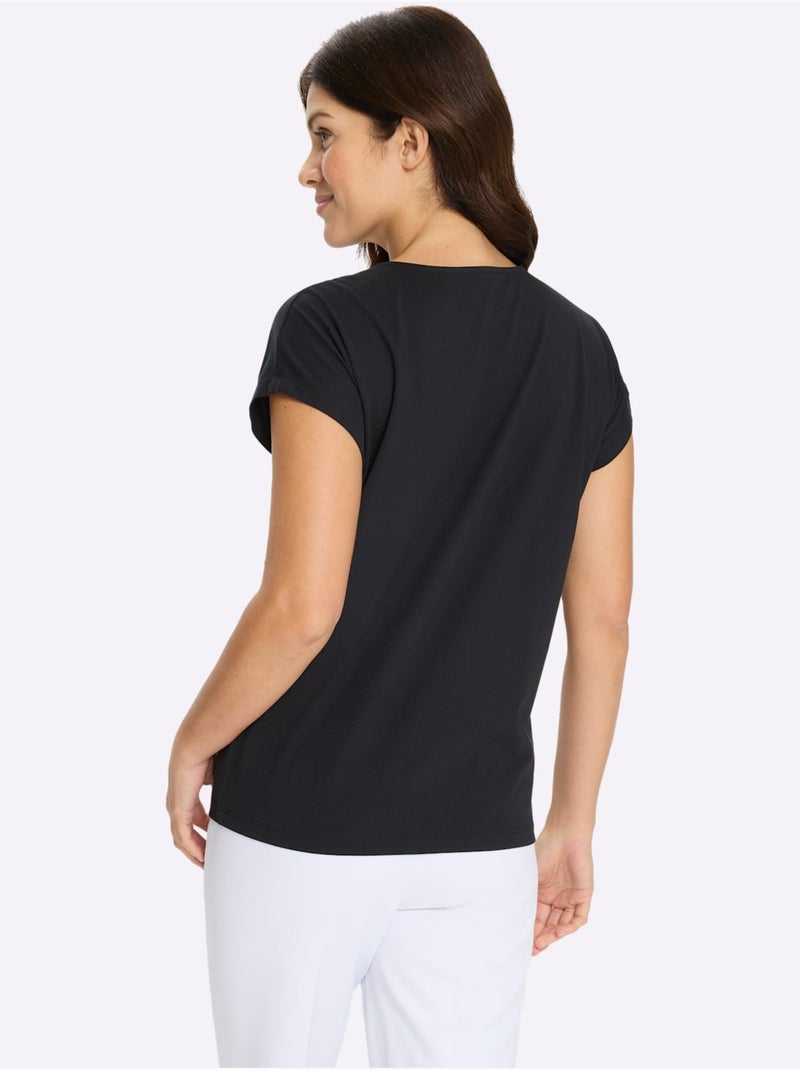 T-shirt à manches courtes avec imprimé lettrage encolure ronde - Taille standard - Moda Vilona Noir Blanc - Kiabi