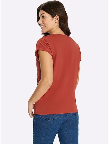 T-shirt à manches courtes avec imprimé lettrage et col rond - Taille standard - Moda Vilona