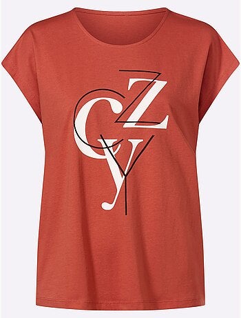 T-shirt à manches courtes avec imprimé lettrage et col rond - Taille standard - Moda Vilona