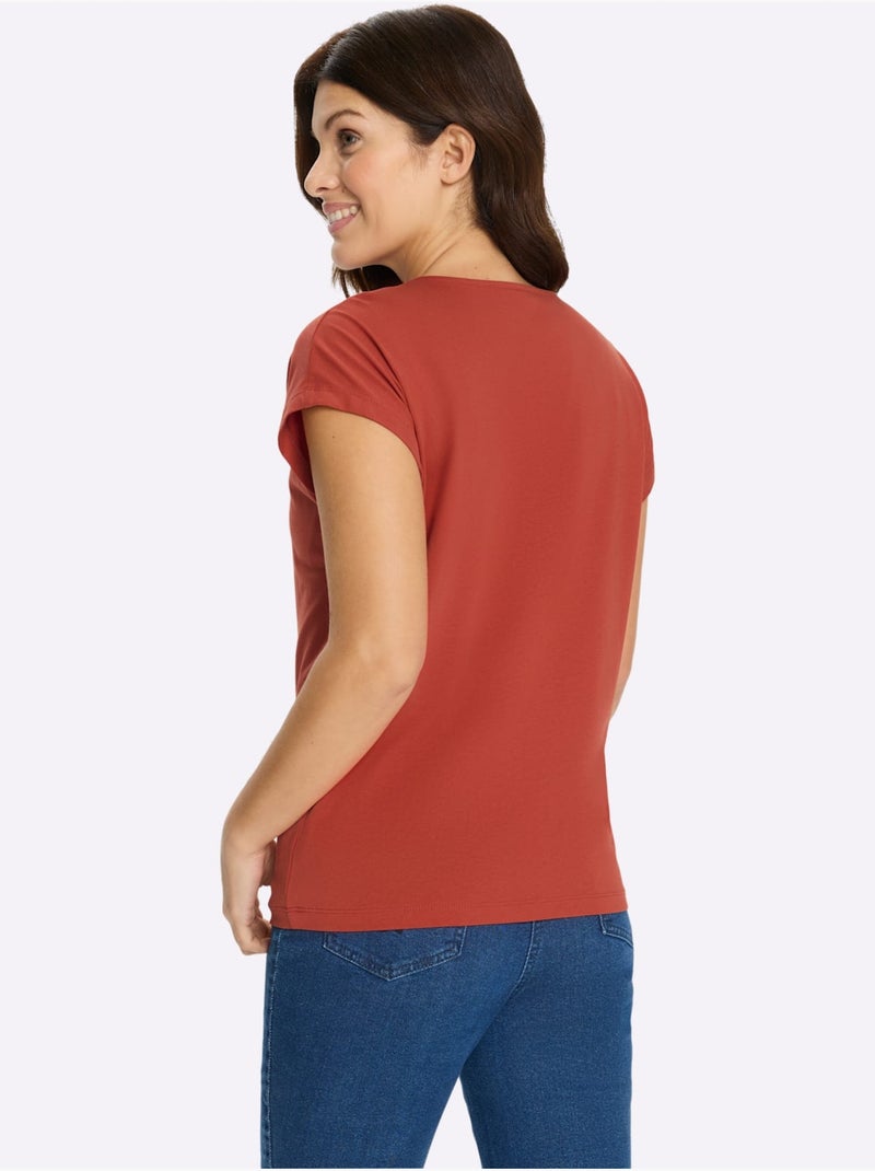 T-shirt à manches courtes avec imprimé lettrage et col rond - Taille standard - Moda Vilona Blanc Marron - Kiabi