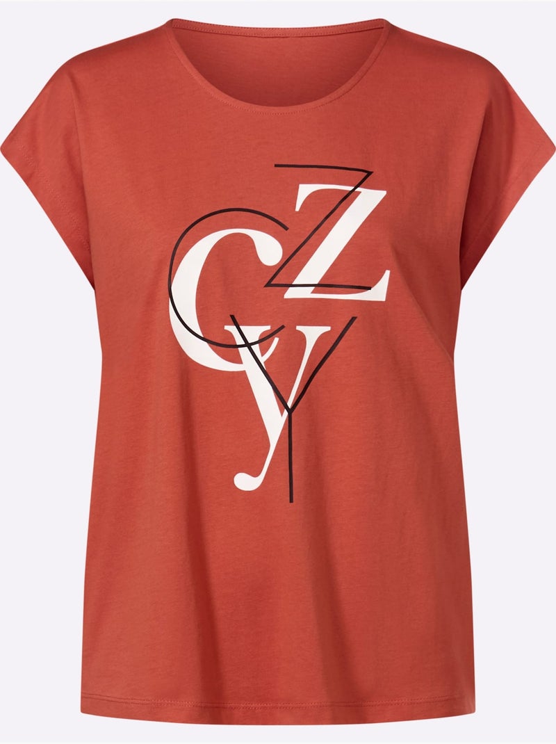 T-shirt à manches courtes avec imprimé lettrage et col rond - Taille standard - Moda Vilona Blanc Marron - Kiabi