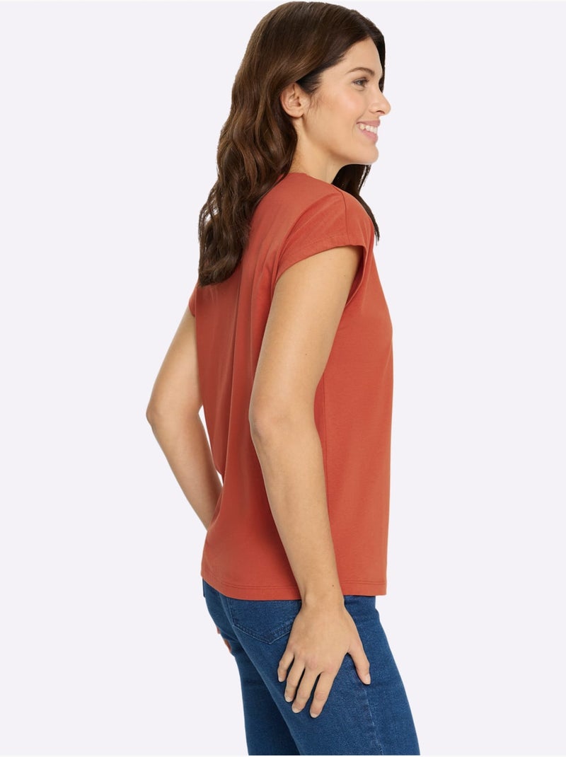 T-shirt à manches courtes avec imprimé lettrage et col rond - Taille standard - Moda Vilona Blanc Marron - Kiabi