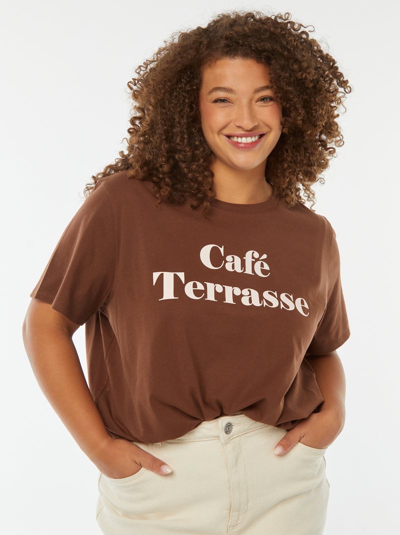 T-shirt à manches courtes avec imprimé Marron - Kiabi