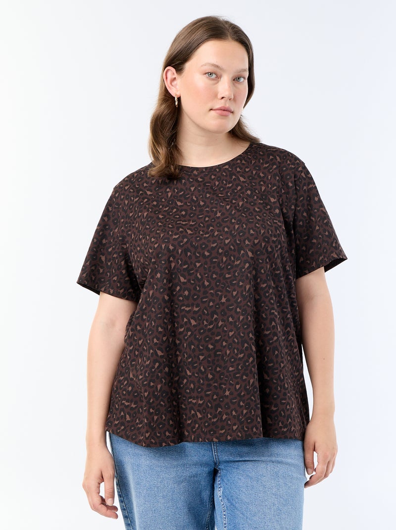 T-shirt à manches courtes avec imprimé Marron - Kiabi