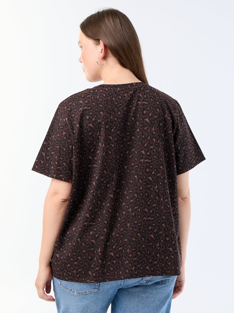T-shirt à manches courtes avec imprimé Marron - Kiabi