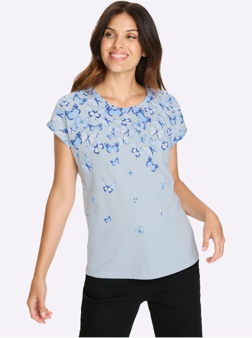 T-shirt à manches courtes avec imprimé papillon et encolure ronde - Taille standard - Moda Vilona - Kiabi T-shirt à manches courtes avec imprimé papillon et encolure ronde - Taille standard - Moda Vilona - Kiabi
