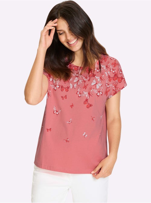 T-shirt à manches courtes avec imprimé papillon et encolure ronde - Taille standard - Moda Vilona - Kiabi T-shirt à manches courtes avec imprimé papillon et encolure ronde - Taille standard - Moda Vilona - Kiabi
