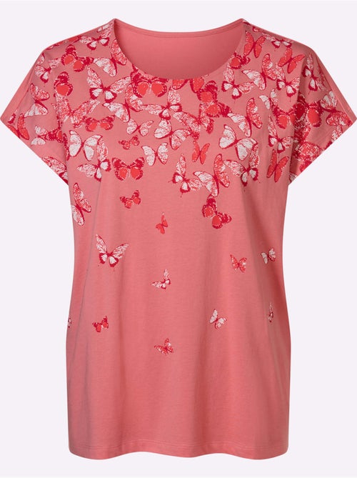 T-shirt à manches courtes avec imprimé papillon et encolure ronde - Taille standard - Moda Vilona - Kiabi T-shirt à manches courtes avec imprimé papillon et encolure ronde - Taille standard - Moda Vilona - Kiabi