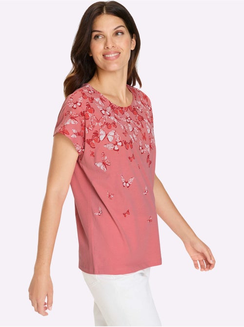 T-shirt à manches courtes avec imprimé papillon et encolure ronde - Taille standard - Moda Vilona - Kiabi T-shirt à manches courtes avec imprimé papillon et encolure ronde - Taille standard - Moda Vilona - Kiabi