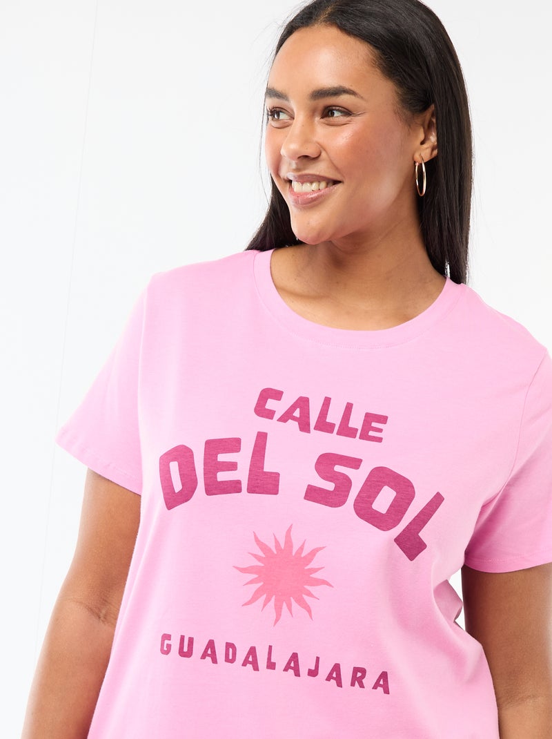 T-shirt à manches courtes avec imprimé Rose - Kiabi