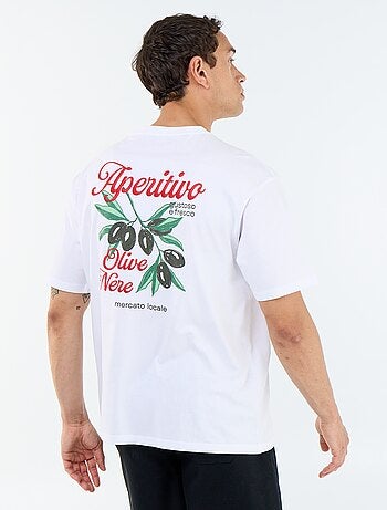 T-shirt à manches courtes avec imprimés et broderies recto/verso