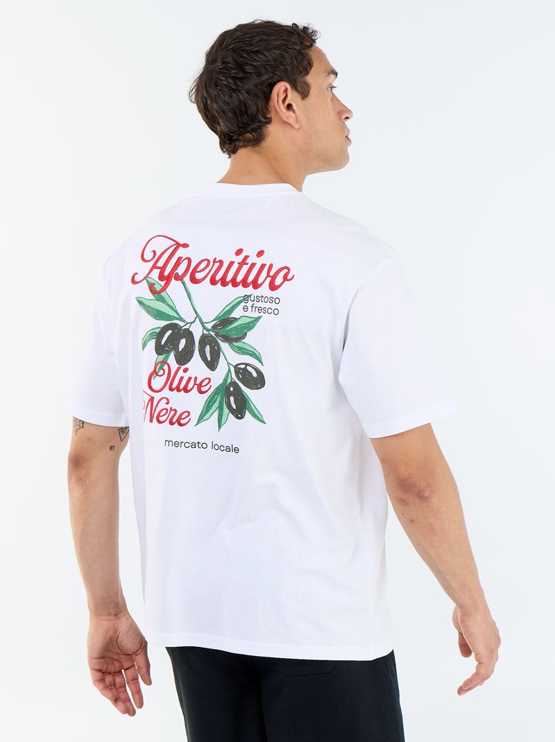 T-shirt à manches courtes avec imprimés et broderies recto/verso Blanc - Kiabi