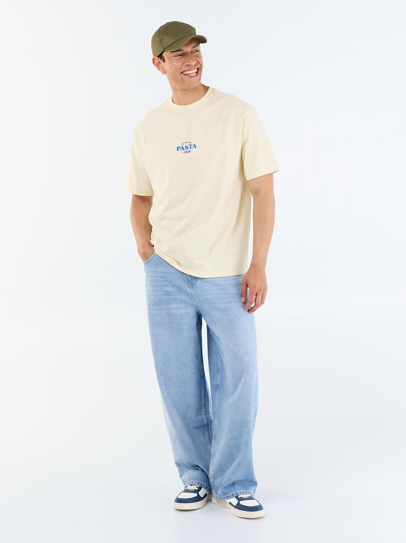 T-shirt à manches courtes avec imprimés et broderies recto/verso Jaune - Kiabi