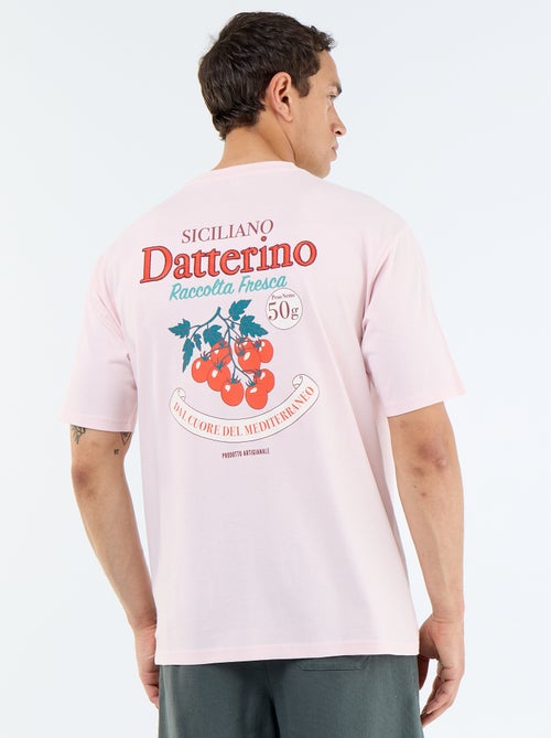 T-shirt à manches courtes avec imprimés et broderies recto/verso - Kiabi
