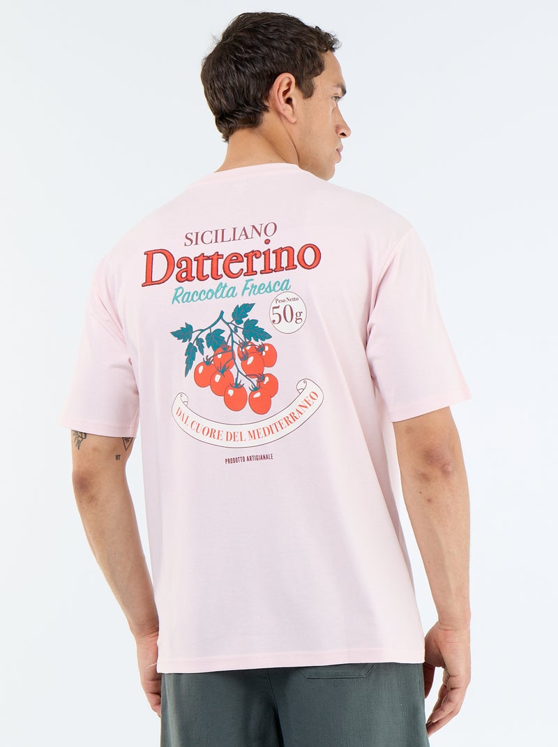 T-shirt à manches courtes avec imprimés et broderies recto/verso Rose - Kiabi