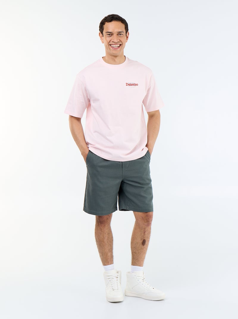 T-shirt à manches courtes avec imprimés et broderies recto/verso Rose - Kiabi