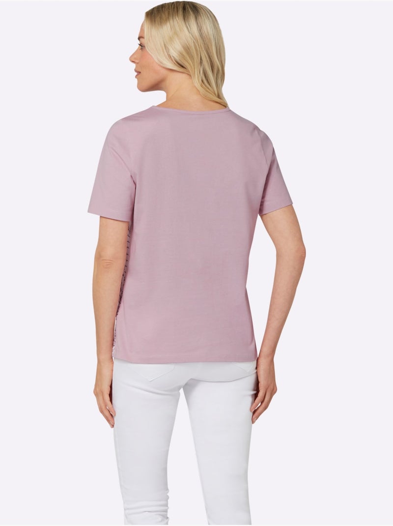 T-shirt à manches courtes avec inscription et motifs floraux - taille standard - moda vilona Rose - Kiabi