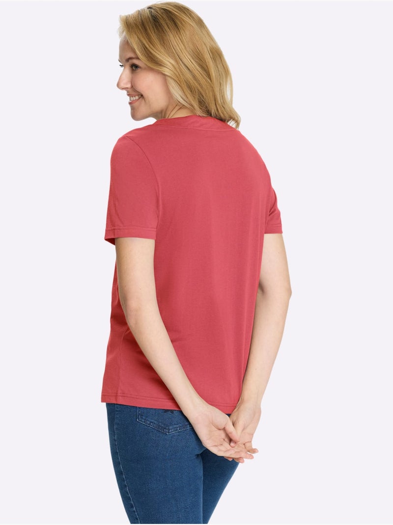 T-shirt à manches courtes avec lien à nouer et empiècement décoratif - Taille standard - Moda Vilona Rose - Kiabi