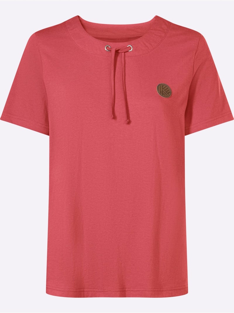 T-shirt à manches courtes avec lien à nouer et empiècement décoratif - Taille standard - Moda Vilona Rose - Kiabi