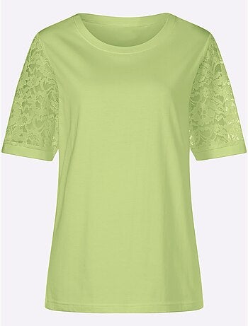 T-shirt avec manches courtes en dentelle florale et jersey - Taille standard - Moda Vilona