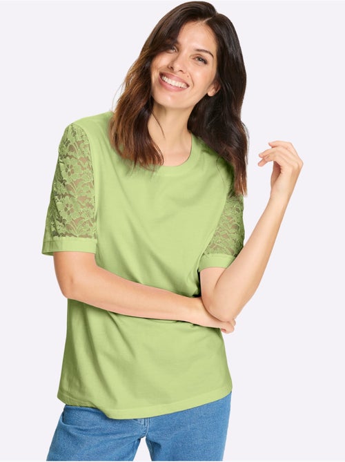 T-shirt à manches courtes avec manches bouffantes en dentelle - Taille standard - Moda Vilona - Kiabi T-shirt à manches courtes avec manches bouffantes en dentelle - Taille standard - Moda Vilona - Kiabi