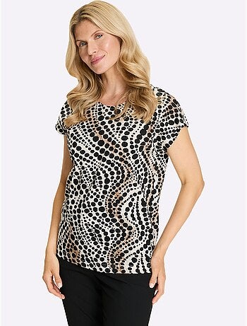 T-shirt à manches courtes avec motif à pois encolure ronde - Taille standard - Moda Vilona