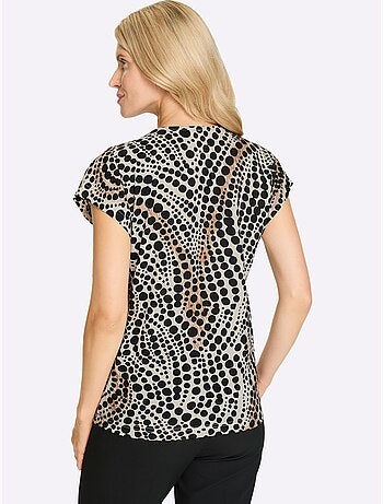 T-shirt à manches courtes avec motif à pois encolure ronde - Taille standard - Moda Vilona