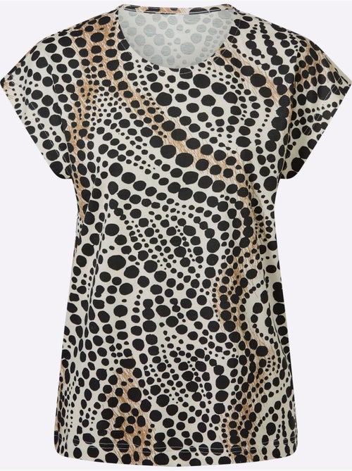 T-shirt à manches courtes avec motif à pois encolure ronde - Taille standard - Moda Vilona - Kiabi