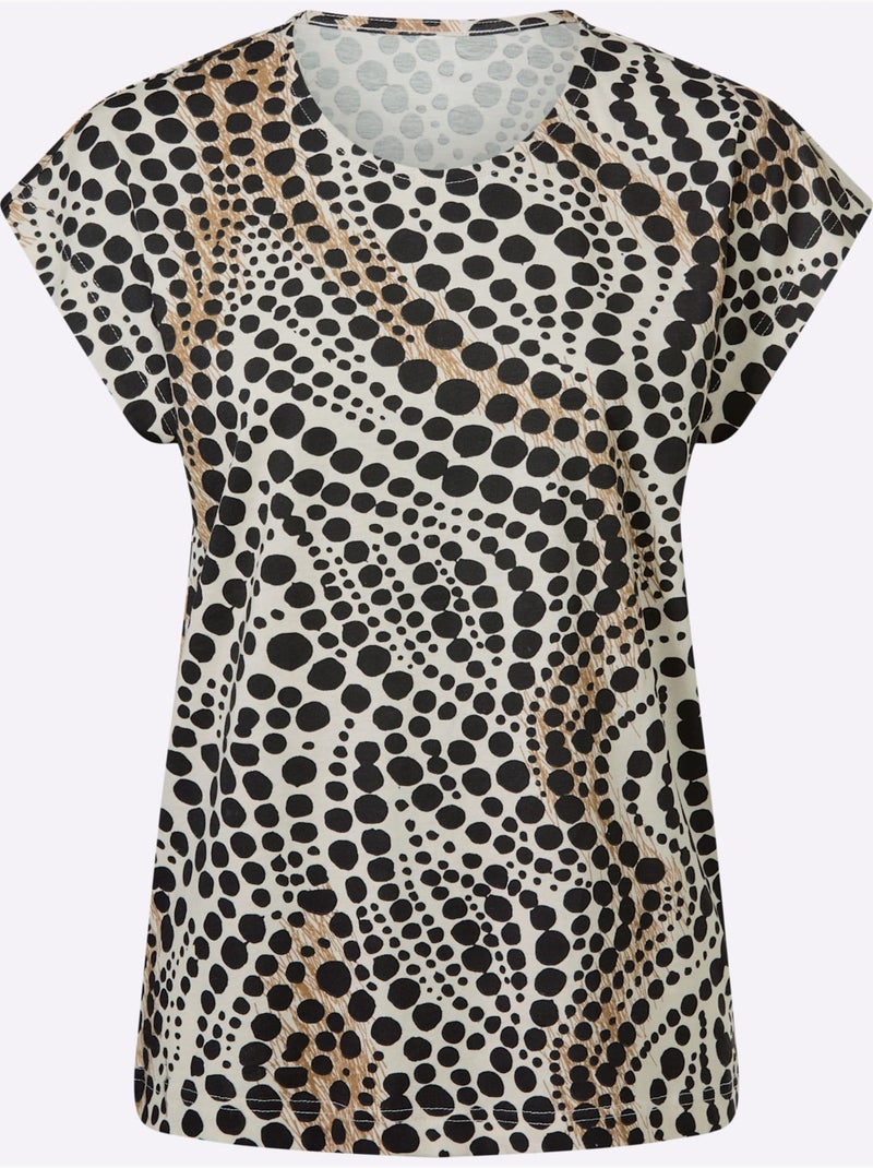 T-shirt à manches courtes avec motif à pois encolure ronde - Taille standard - Moda Vilona Marron - Kiabi