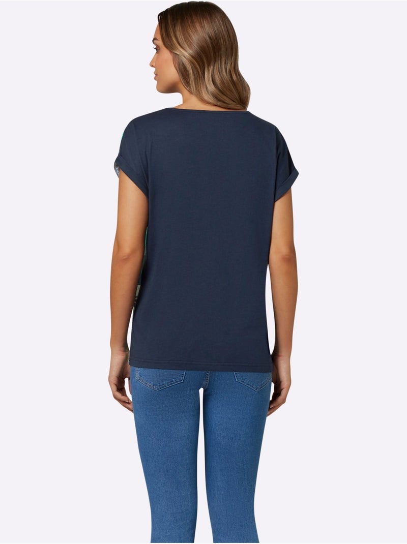 T-shirt à manches courtes avec motif à rayures et mancherons - Taille standard - Moda Vilona Gris Bleu - Kiabi