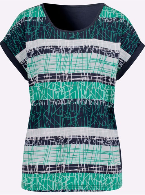 T-shirt à manches courtes avec motif à rayures et mancherons - Taille standard - Moda Vilona - Kiabi T-shirt à manches courtes avec motif à rayures et mancherons - Taille standard - Moda Vilona - Kiabi
