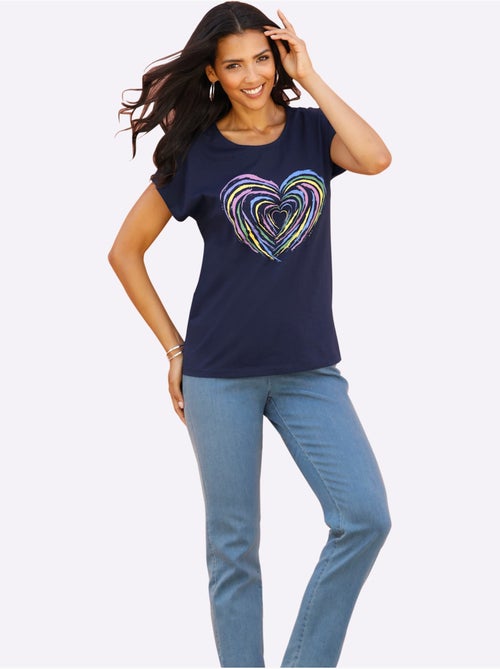 T-shirt à manches courtes avec motif cœur et encolure ronde - Taille standard - Moda Vilona - Kiabi