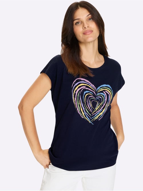 T-shirt à manches courtes avec motif cœur et encolure ronde - Taille standard - Moda Vilona - Kiabi