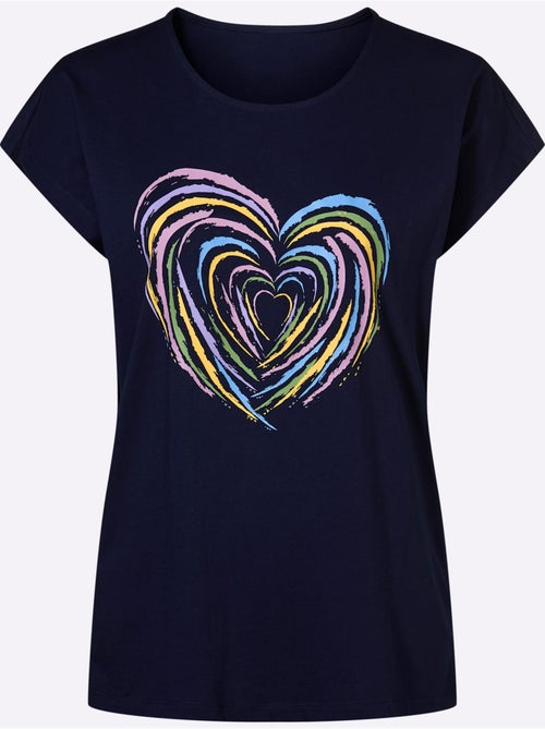 T-shirt à manches courtes avec motif cœur et encolure ronde - Taille standard - Moda Vilona - Kiabi