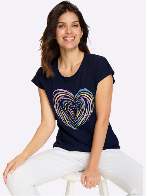 T-shirt à manches courtes avec motif cœur et encolure ronde - Taille standard - Moda Vilona - Kiabi