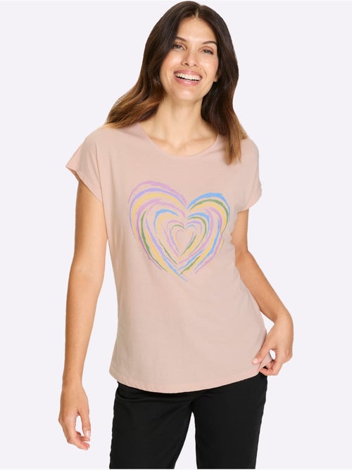 T-shirt à manches courtes avec motif cœur et encolure ronde - Taille standard - Moda Vilona - Kiabi T-shirt à manches courtes avec motif cœur et encolure ronde - Taille standard - Moda Vilona - Kiabi