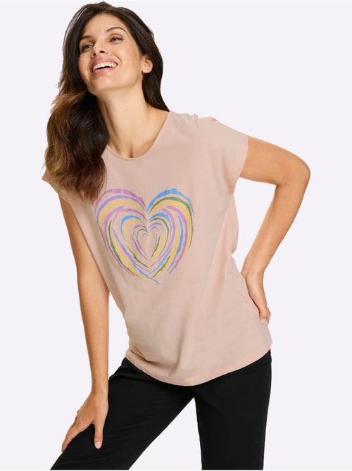 T-shirt à manches courtes avec motif cœur et encolure ronde - Taille standard - Moda Vilona - Kiabi T-shirt à manches courtes avec motif cœur et encolure ronde - Taille standard - Moda Vilona - Kiabi