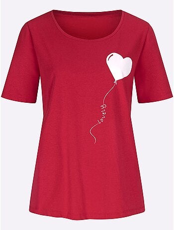 T-shirt à manches courtes avec motif de ballon en cœur - Taille standard - Moda Vilona