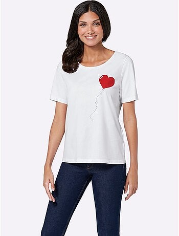 T-shirt à manches courtes avec motif de ballon en cœur - Taille standard - Moda Vilona