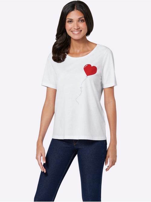 T-shirt à manches courtes avec motif de cœur en ballon - Taille standard - Moda Vilona - Kiabi T-shirt à manches courtes avec motif de cœur en ballon - Taille standard - Moda Vilona - Kiabi